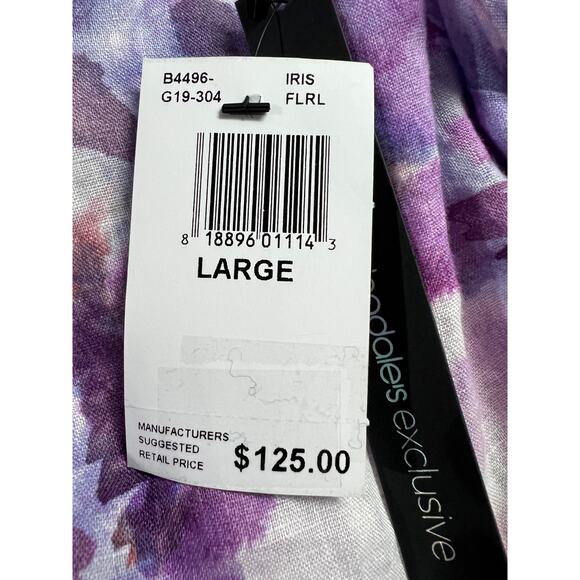 BELLA DAHL TOP WOMENS SIZE LARGE FLORAL LINEN MOCK NECK RUFFLE BLOUSE PURPLE NEW - Picture 10 of 13